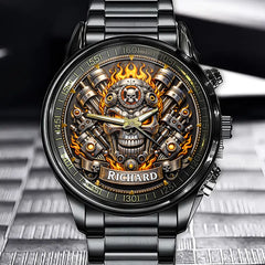 Personalized Mechanical Punk Themed Watch - Skull & Engine Design with Custom Name
