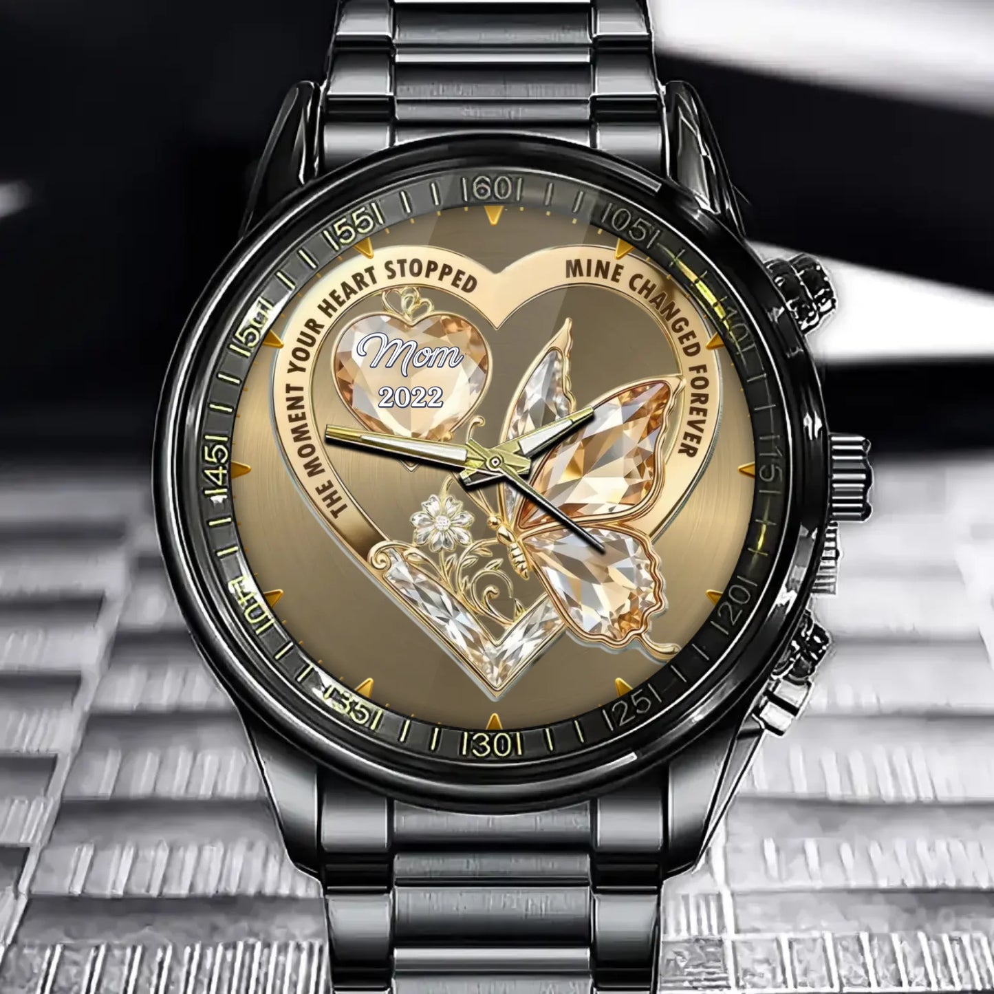 Personalized Crystal Butterfly Memorial Watch - Custom Name Sympathy Keepsake The Moment My Heart Changed Forever