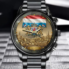 Personalized Luxembourg Heritage Watch – Custom Name With Flag and Crest