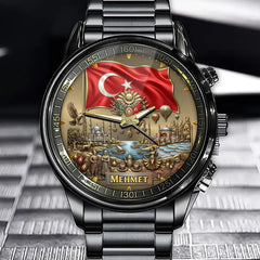 Personalized Turkey Heritage Watch – Custom Name With Turkish Flag and Emblem