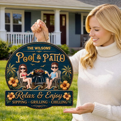 Custom Backyard Bar Wood Sign - Personalized Couple Summer Gift - Relax & Enjoy