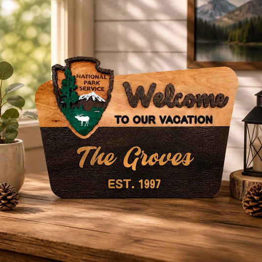 Custom Wooden Plaque - Personalized Adventure Gifts For Couples, Husband & Wife - Welcome To Our Adventure