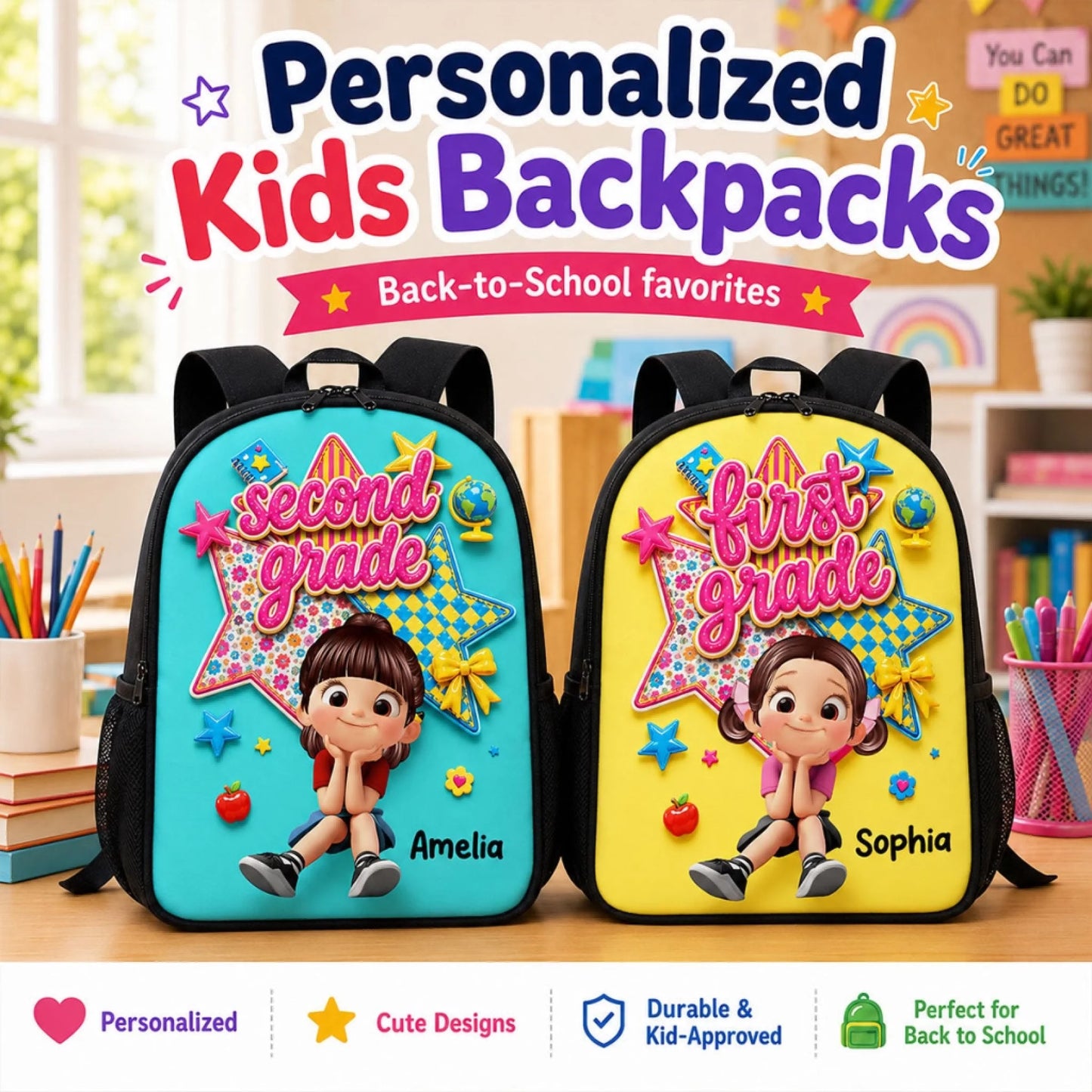 Cute Little Girl Custom Grade - Personalized Backpa (6)