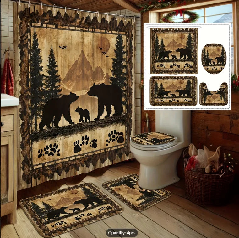 Custom Bathroom Set - Personalized Rustic Bear Family Bathroom Decor - Woodland Cabin Home Gift