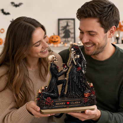 Custom Skeleton Proposal Wooden Plaque - Personalized Engagement Gifts For Couples - Love Beyond The Grave
