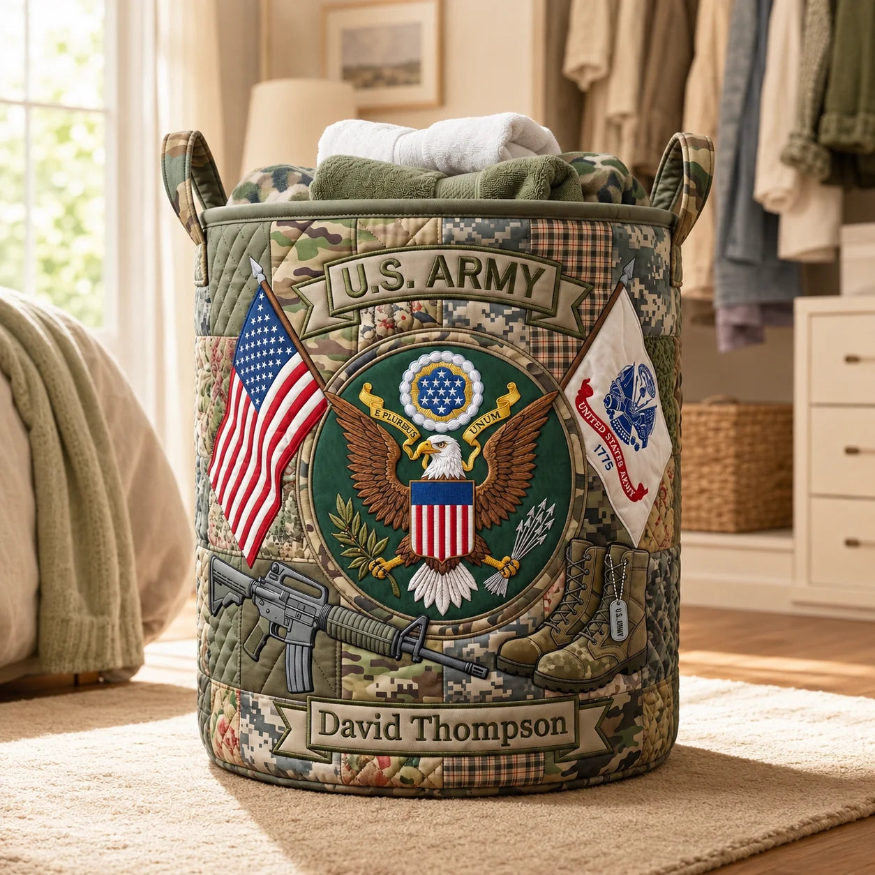 Custom Military Laundry Basket - Personalized Gifts For Veterans & Active Duty Military - Proud To Serve