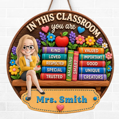 Custom Classroom Decor Wood Sign - Personalized Back To School Gifts For Teachers - Inspire, Love And Teach