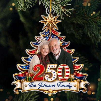Custom Photo Acrylic Ornament - Personalized America 250th Anniversary Christmas Gifts For Mom, Dad, Brother, Sister - Together For The Holidays