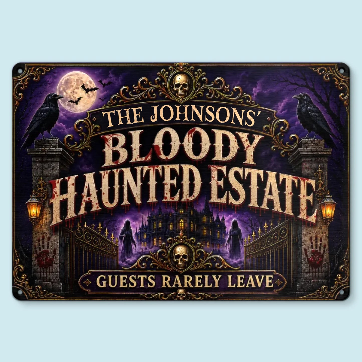Custom Home Decor Metal Sign - Personalized Halloween Decor Birthday Gifts For Mom, Dad, Brother, Sister - A Bloody Spooky Welcome
