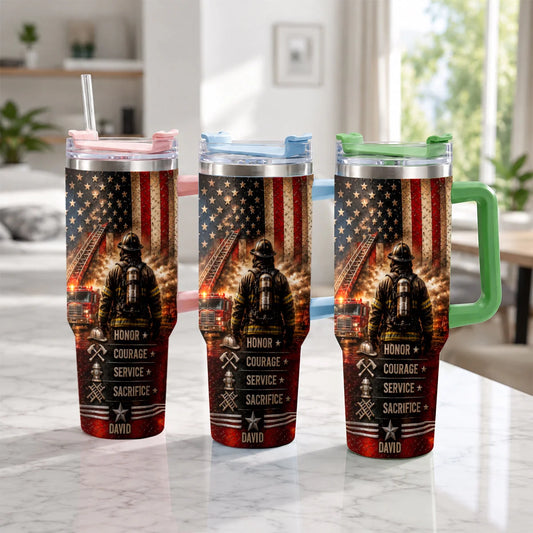 Custom Firefighter Tumbler - Personalized Gifts For Firefighters - Honor, Courage, Service & Sacrifice