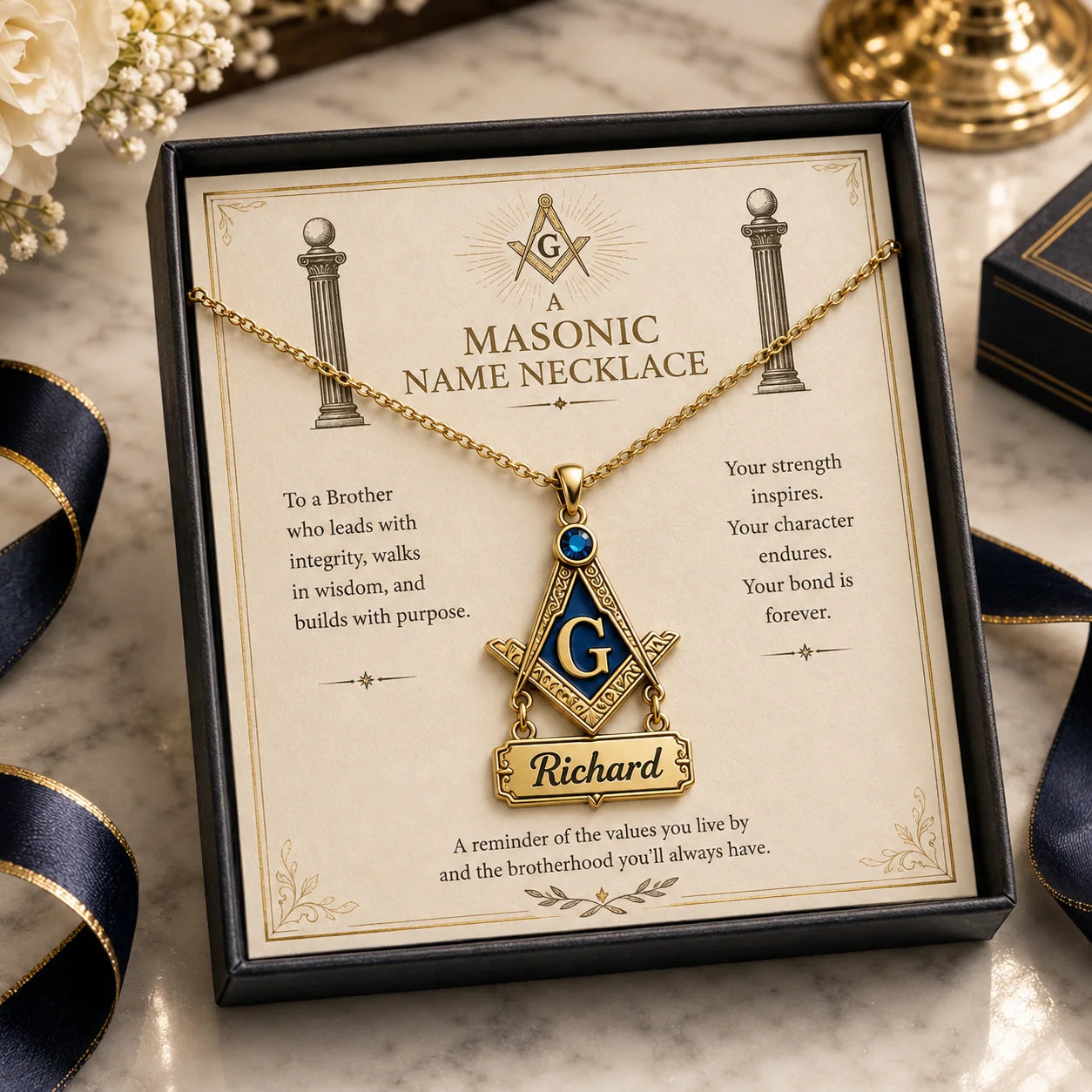 Custom Masonic Birthstone Necklace - Personalized Freemason Gifts For Men - Brotherhood Beyond A Lifetime