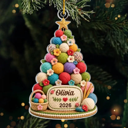 Custom Crochet Acrylic Ornament - Personalized Christmas Birthday Gifts For Women, Men - Charming Crochet Tree Sparkle