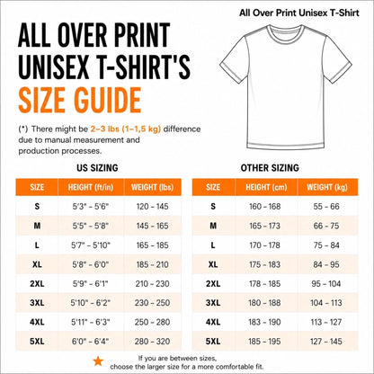 AOP shirt size chart