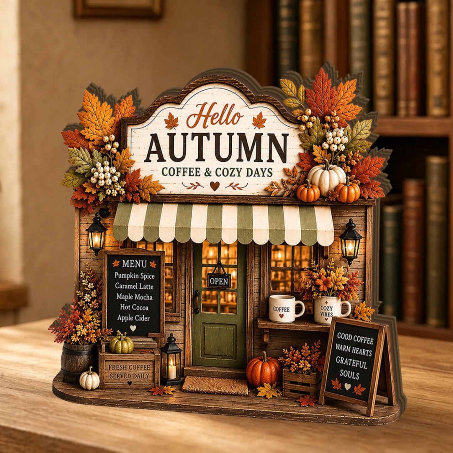 Personalized Autumn Coffee Shop Wooden Block_ Fall (1)