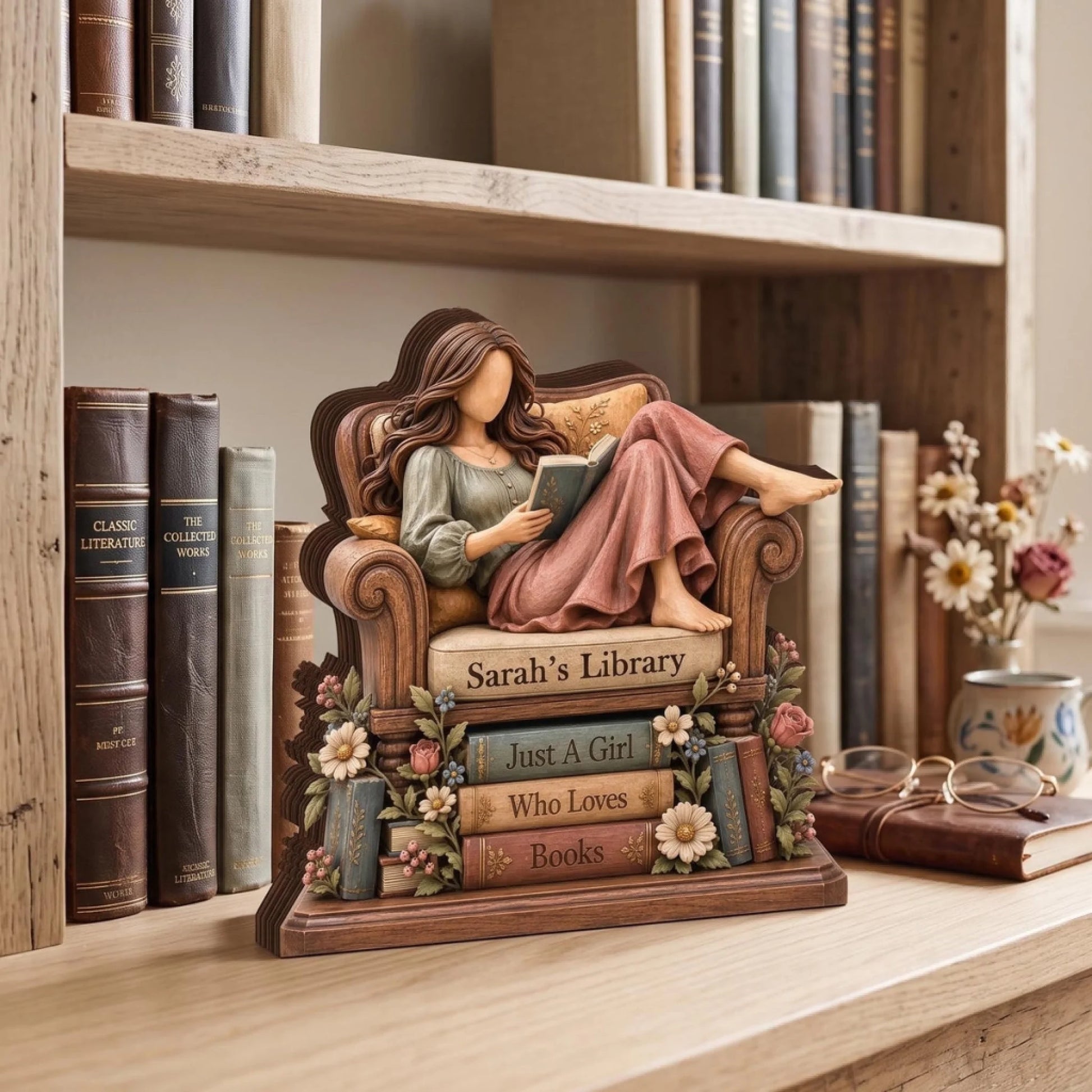 Personalized Book Lover Wooden Block_ Custom Name R
