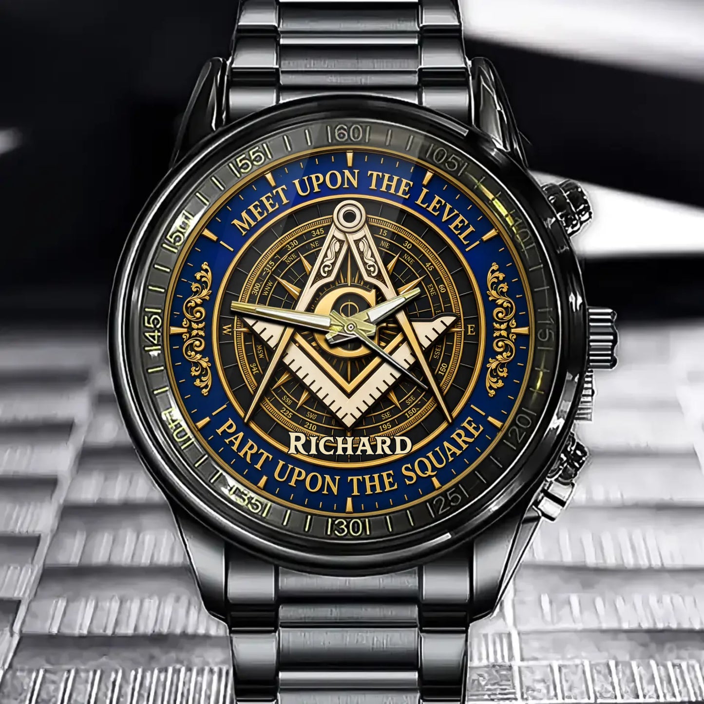 Custom Masonic Watch - Personalized Freemason Gifts For Men - Meet Upon The Level, Part Upon The Square