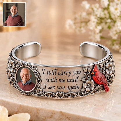 Custom Cardinal Cuff Bracelet - Personalized Memorial Gifts For Her - Until I See You Again