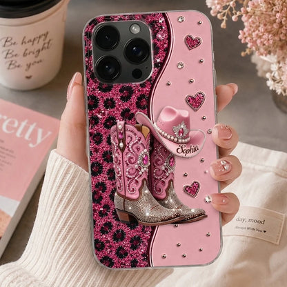 Custom Cowgirl Boots Phone Case - Personalized Western Gifts For Women - Pretty In Pink, Wild At Heart