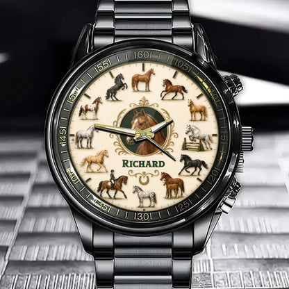 Custom 12 Horse Watch - Personalized Equestrian Gifts For Horse Lovers, Riders, Cowgirls, Horse Owners