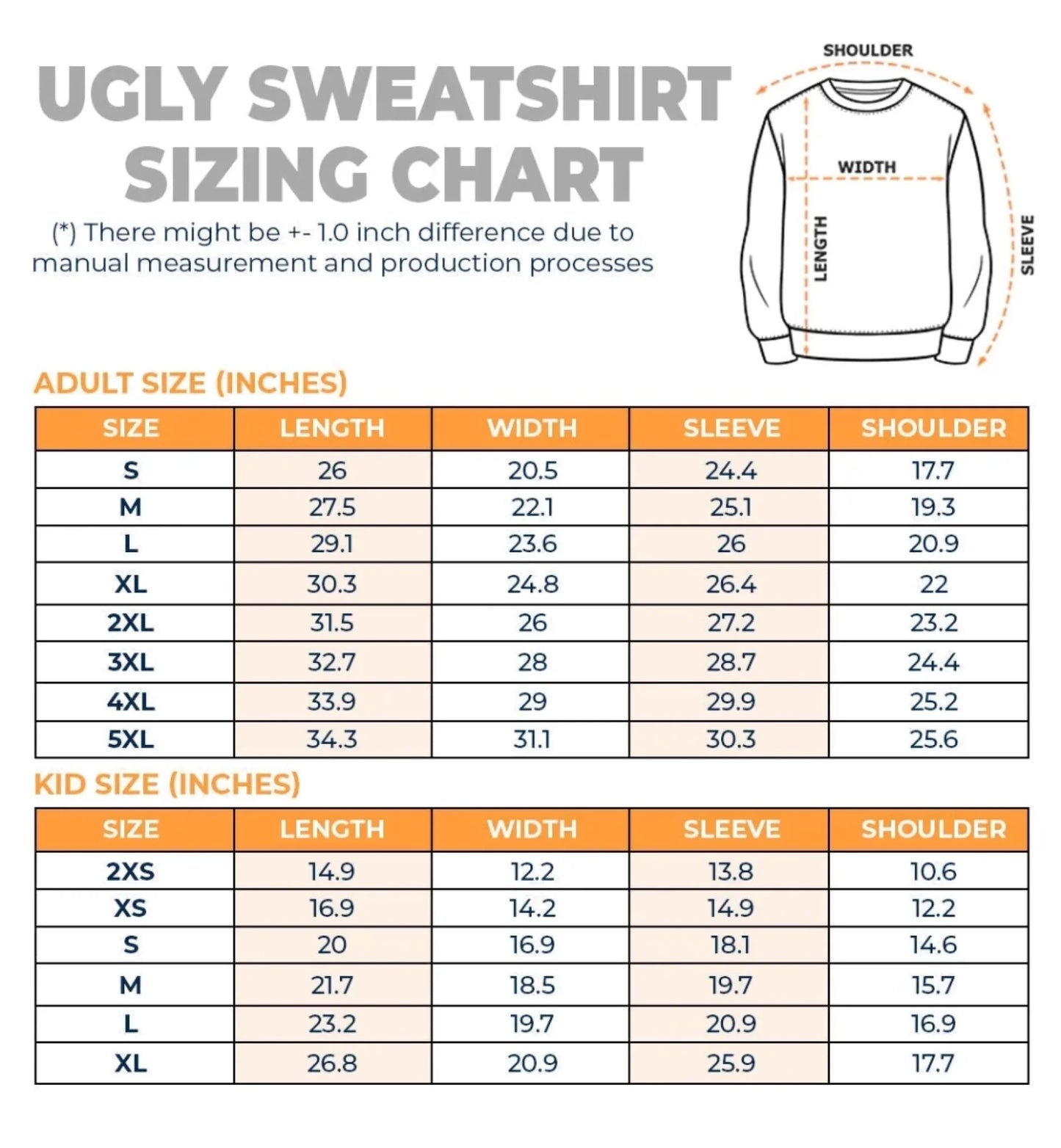 Ugly Sweatshirt Chart