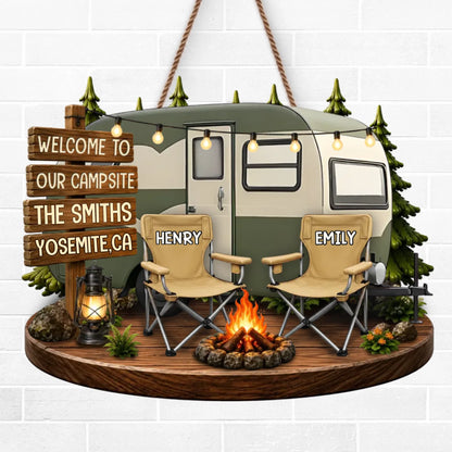 Custom Wood Sign - Personalized Birthday Camping Gifts For Campers, Mom, Dad, Brother, Sister - Welcome To Our Campsite