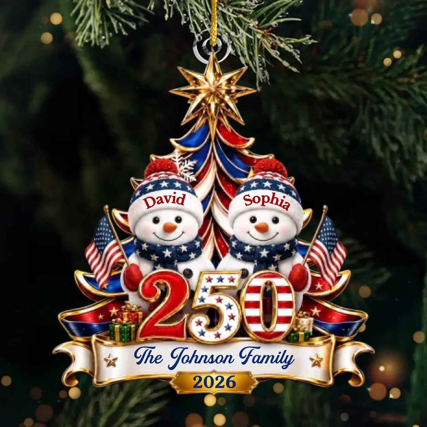 Custom Acrylic Ornament - Personalized America 250th Anniversary Christmas Gifts For Mom, Dad, Brother, Sister - United In Love Proud In Spirit