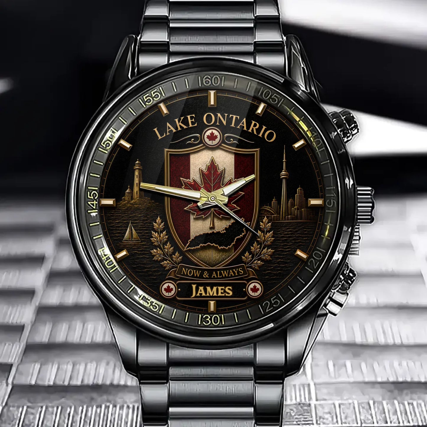 Custom Name Lake Ontario Watch - Personalized Canadian Pride Gift - Now & Always