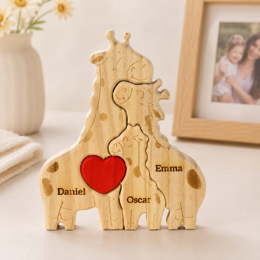 Custom Giraffe Family Wooden Puzzle - Personalized Gifts For Mom & Grandma - Together Makes Us Whole