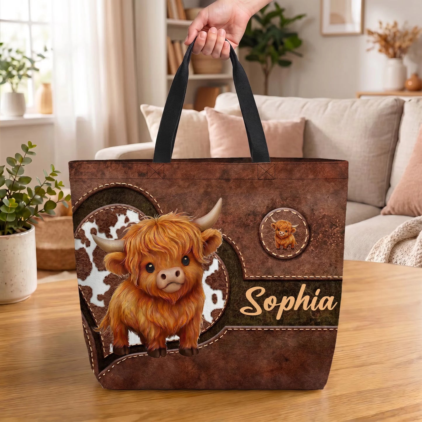 Custom Highland Cow Tote Bag - Personalized Name Gifts For Cow Lovers - Cute, Cozy & Country