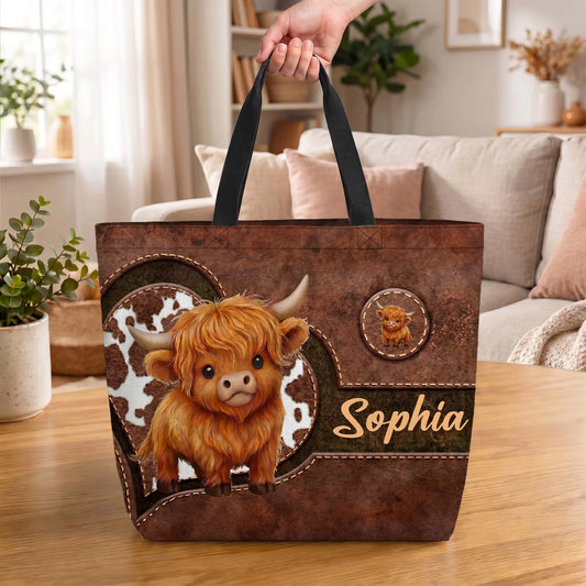 Custom Highland Cow Tote Bag - Personalized Name Gifts For Cow Lovers - Cute, Cozy & Country