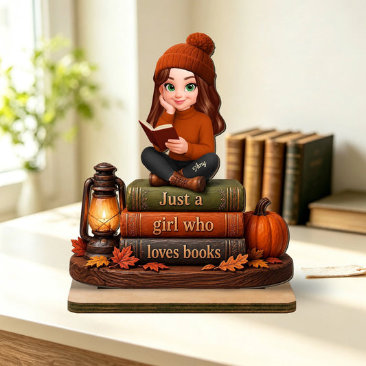 Custom Reading Girl Wooden Plaque - Personalized Autumn Gifts For Bookworms - Cozy Chapters & Fall Days