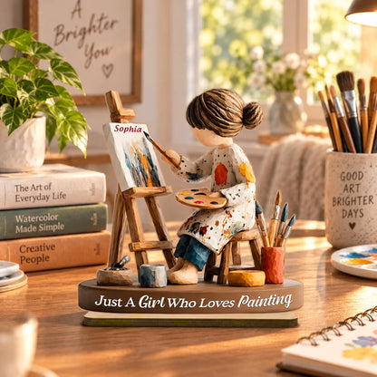 Custom Artist Wooden Ornament - Personalized Gifts For Painting Lovers - Just A Girl Who Loves Painting