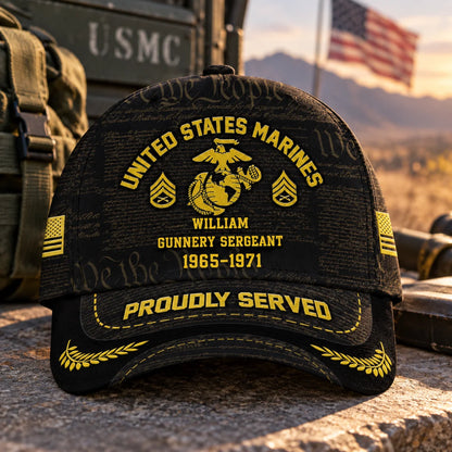 Custom Marine Veteran Cap - Personalized Name & Service Years Gift - Proudly Served
