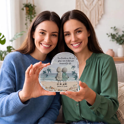 Custom Sea Glass Acrylic Plaque - Personalized Gift For Friends & Sisters - Bonded By The Beach