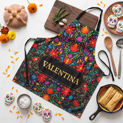 Custom Mexican Floral Apron - Personalized Name Gifts For Women & Kids - Made For La Cocina