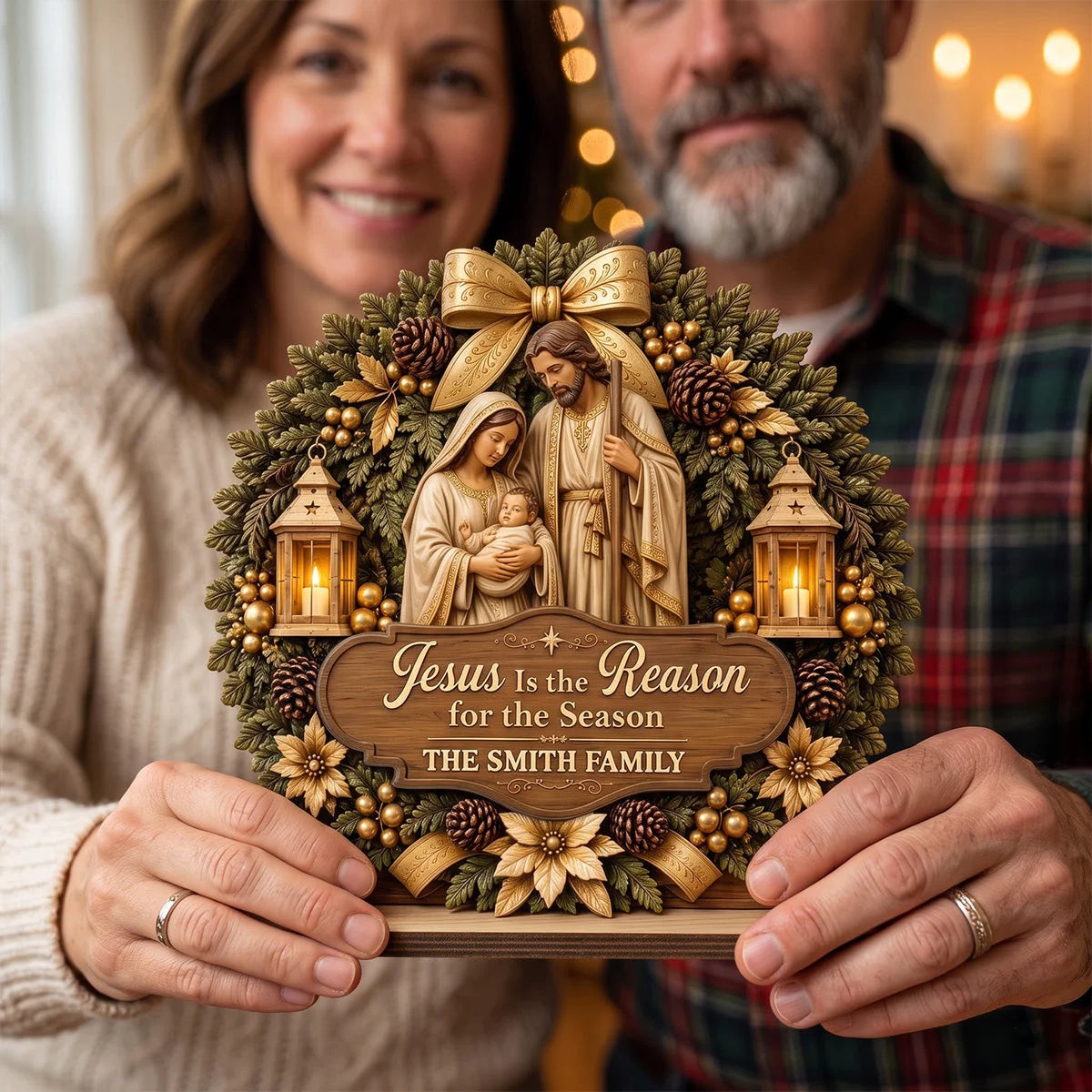 Custom Nativity Wooden Plaque - Personalized Family Christmas Decor - Jesus Is The Reason For The Season