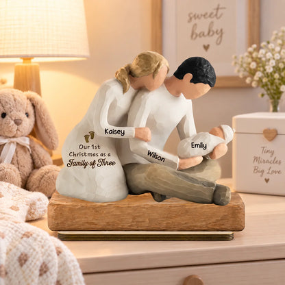 Custom First Christmas Wooden Plaque - Personalized Family Of Three Keepsake - The Year We Became Three