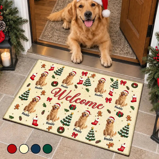 Custom Pet Christmas Doormat - Personalized Photo Gift For Dog Lovers - Merry Woofmas Welcome