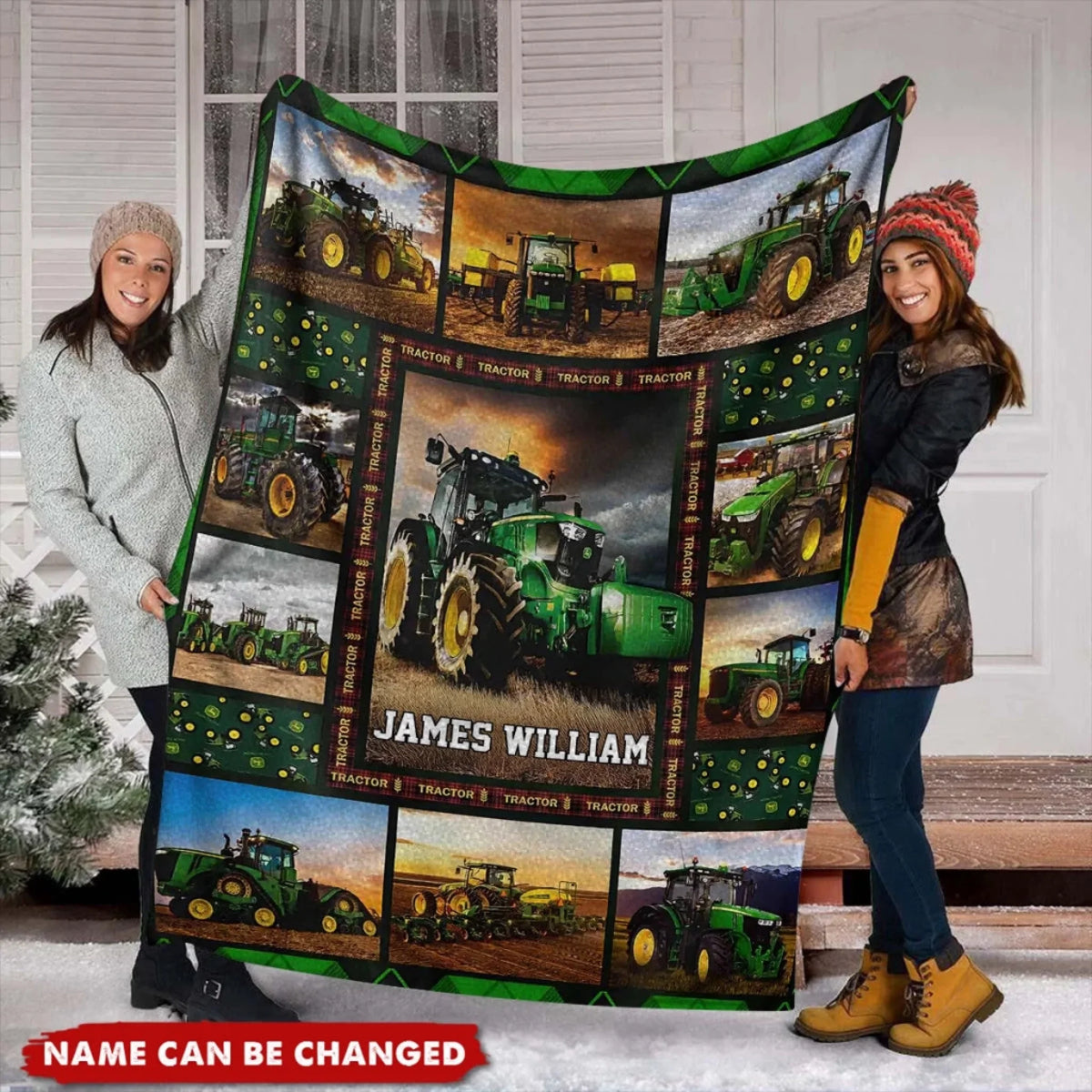 Custom Name Green Farm Tractor Blanket - Personaliz (1)