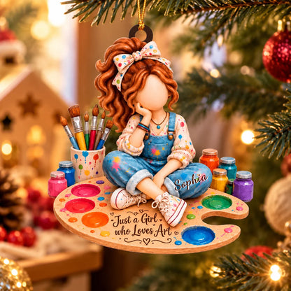 Custom Artist Girl Ornament - Personalized Name Gift For Art Lovers - Just A Girl Who Loves Art