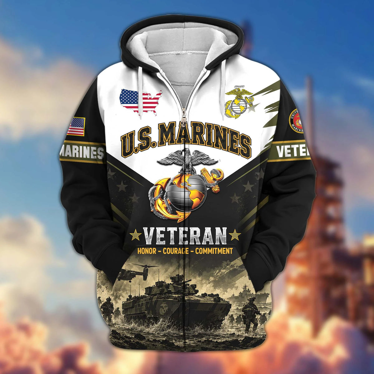 Premium US Veterans Zip Up Hoodie CPHN160912, Gifts For US Veterans, Gifts For Veterans Day.