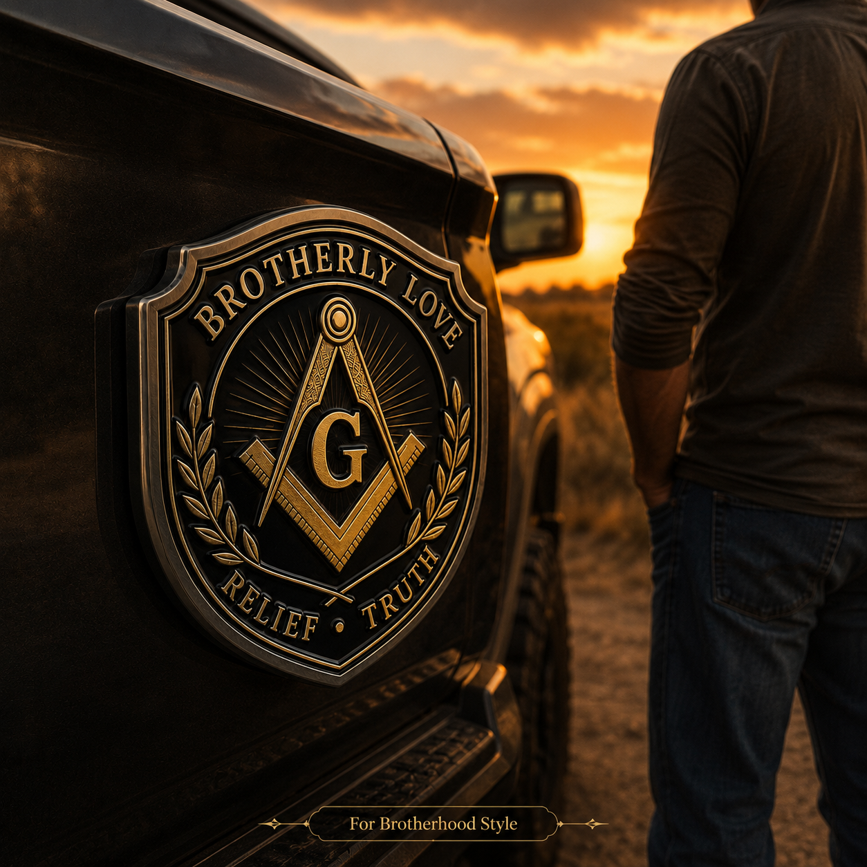 Freemason Metal Car Emblem – Brotherhood, Relief & Truth Masonic Badge for Cars, Trucks & Toolboxes