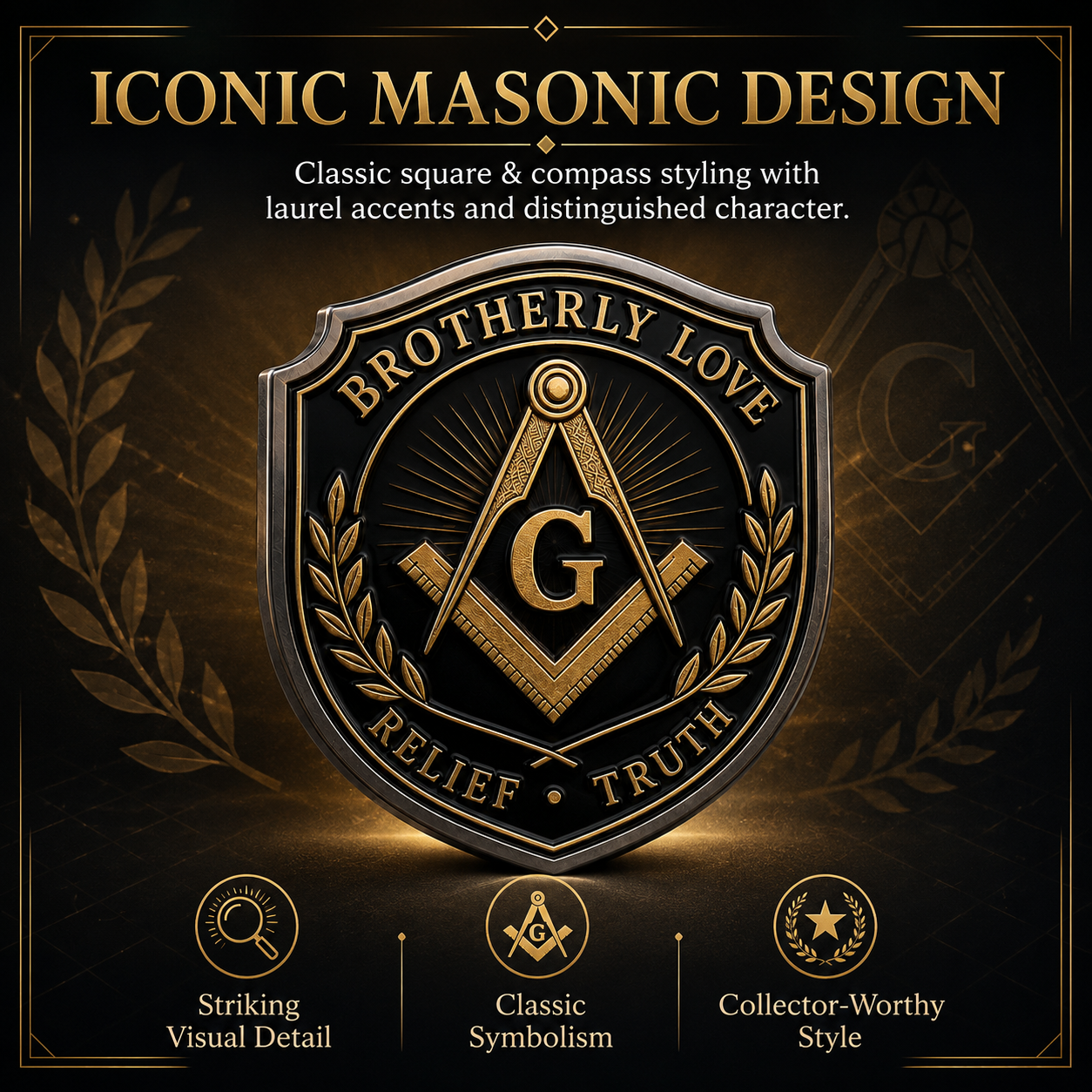 Freemason Metal Car Emblem – Brotherhood, Relief & Truth Masonic Badge for Cars, Trucks & Toolboxes