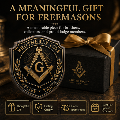 Freemason Metal Car Emblem – Brotherhood, Relief & Truth Masonic Badge for Cars, Trucks & Toolboxes