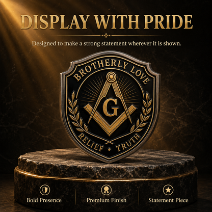 Freemason Metal Car Emblem – Brotherhood, Relief & Truth Masonic Badge for Cars, Trucks & Toolboxes