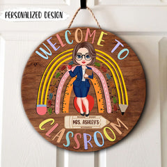 Panneau de porte personnalisé Rainbow Teacher Welcome To Classroom