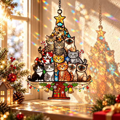 🐱 Cat Christmas Tree Suncatcher – A Purr-fect Gift for Cat Lovers! 🌈