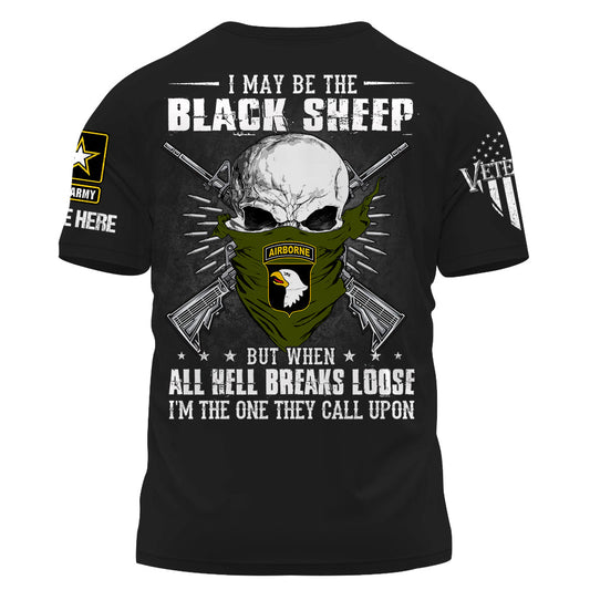 T-shirt personnalisé Je suis peut-être le mouton noir, mais quand l'enfer se déchaîne, t-shirt personnalisé pour les vétérans