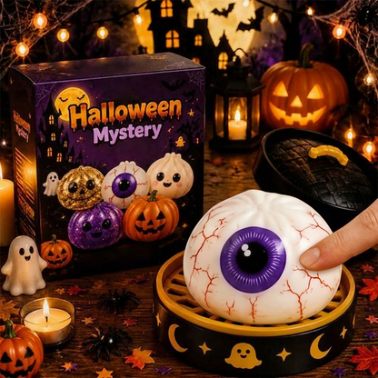 2026 Halloween Glitter Spooky Dumpling Squishy Stress Ball with Steamer Base