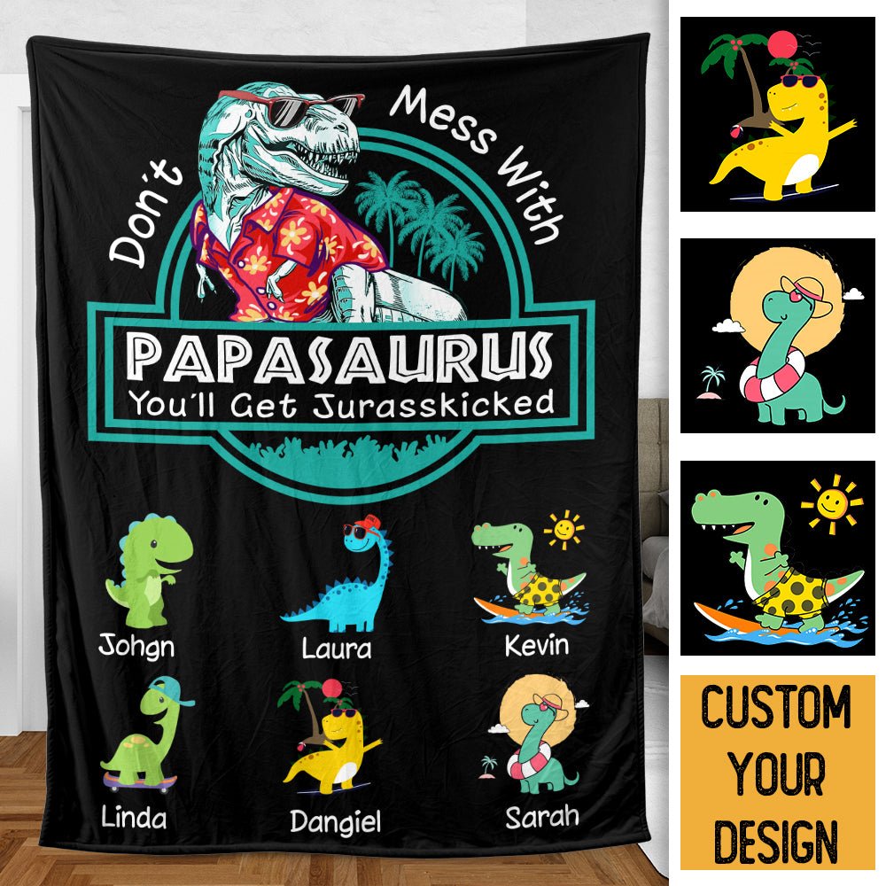 Personalized Blanket With Names - Papasaurus Hawaii Version